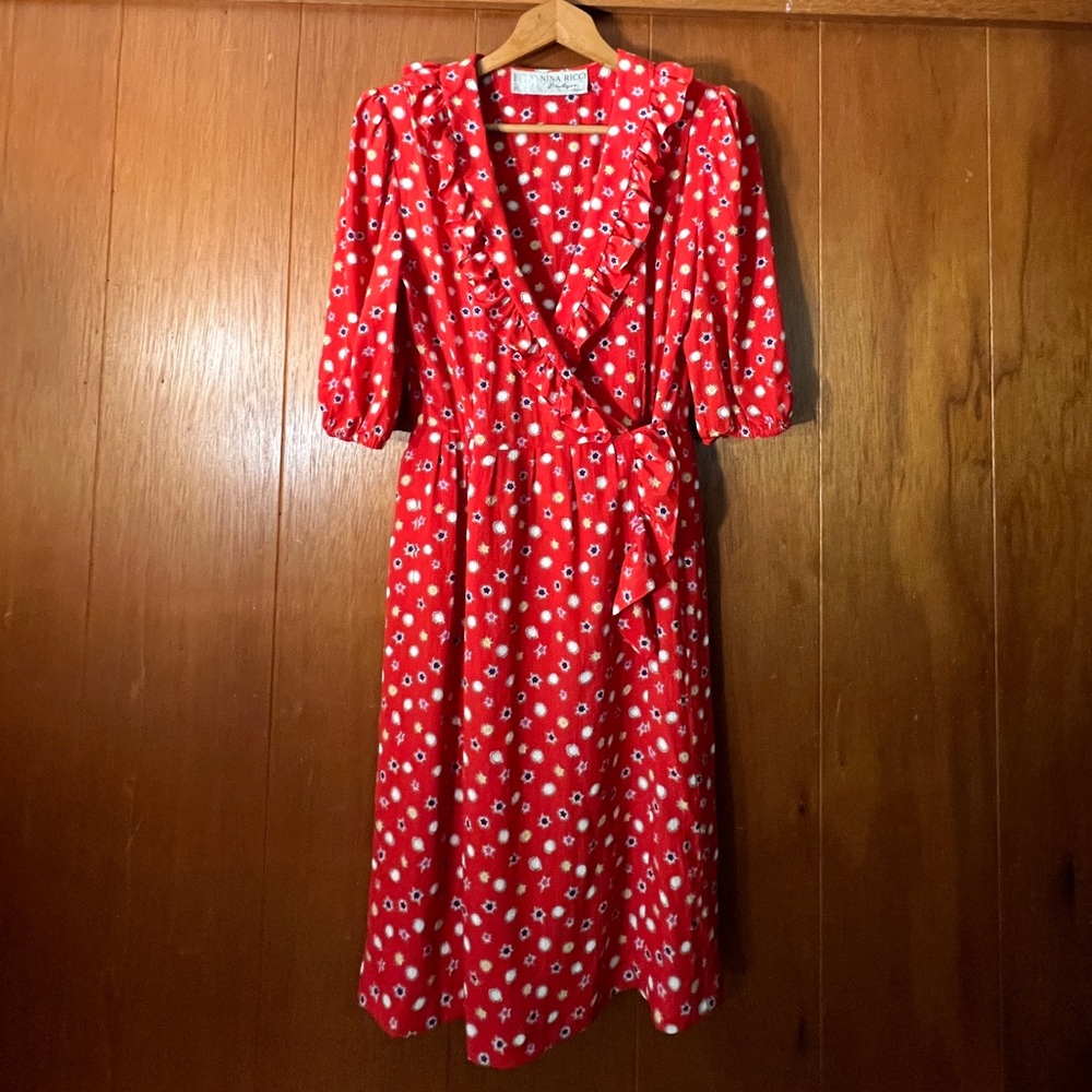 Vintage Nina Ricci Boutique Paris Red Ruffle Dress